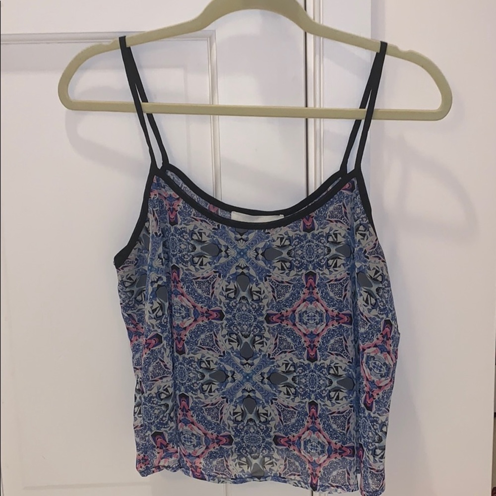 Sheer Cropped Patterned Blue & Pink Tank Top